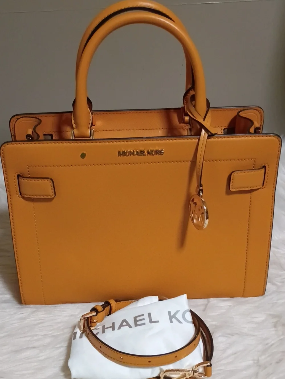 Michael Kors saffiano Leather satchel in marigold